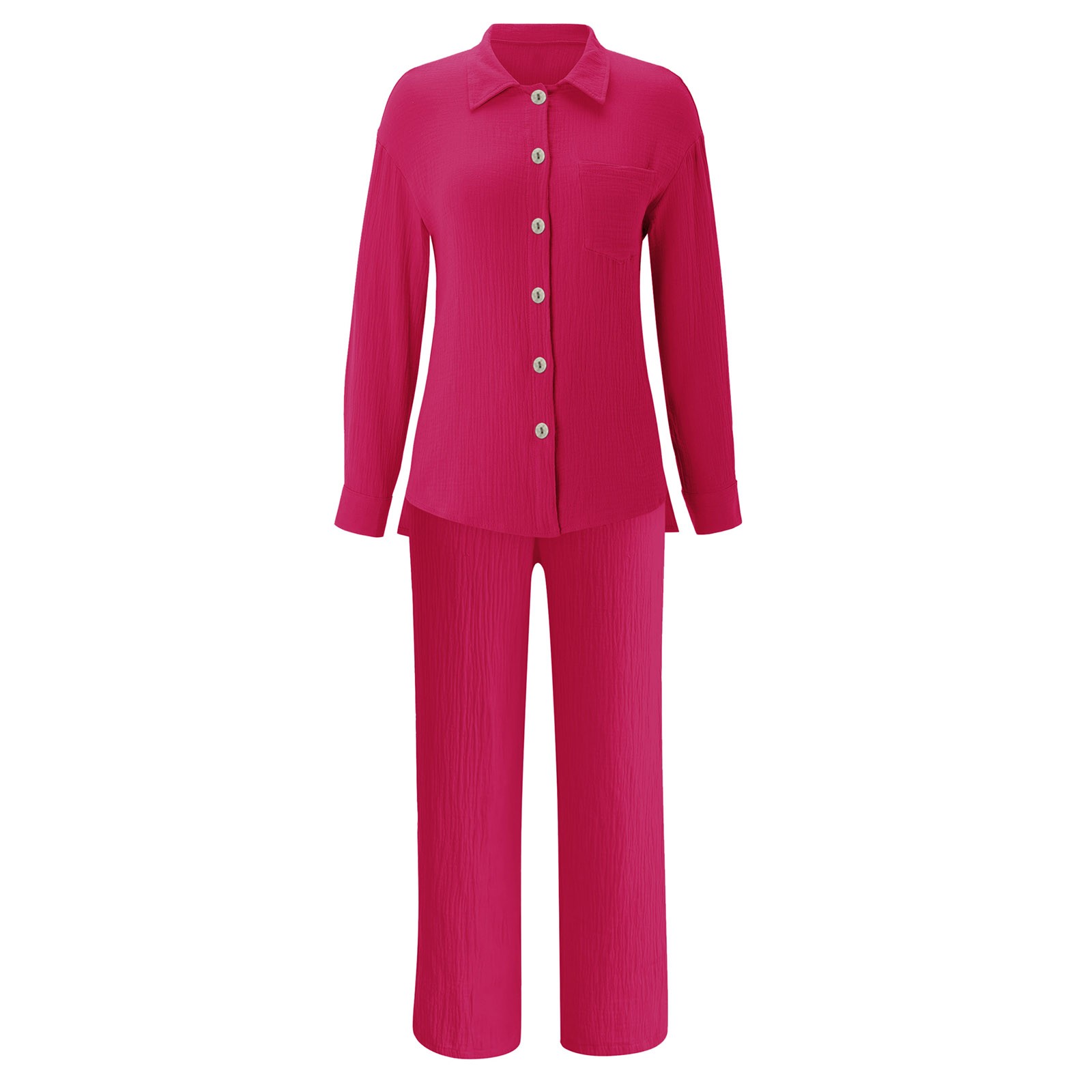 thumbnail image 4 of Conjunto de 2 piezas para mujer: pantalones anchos y blusa con cuello en V - Ropa informal con cintura elástica - Poliéster, S-XL, 4 of 5